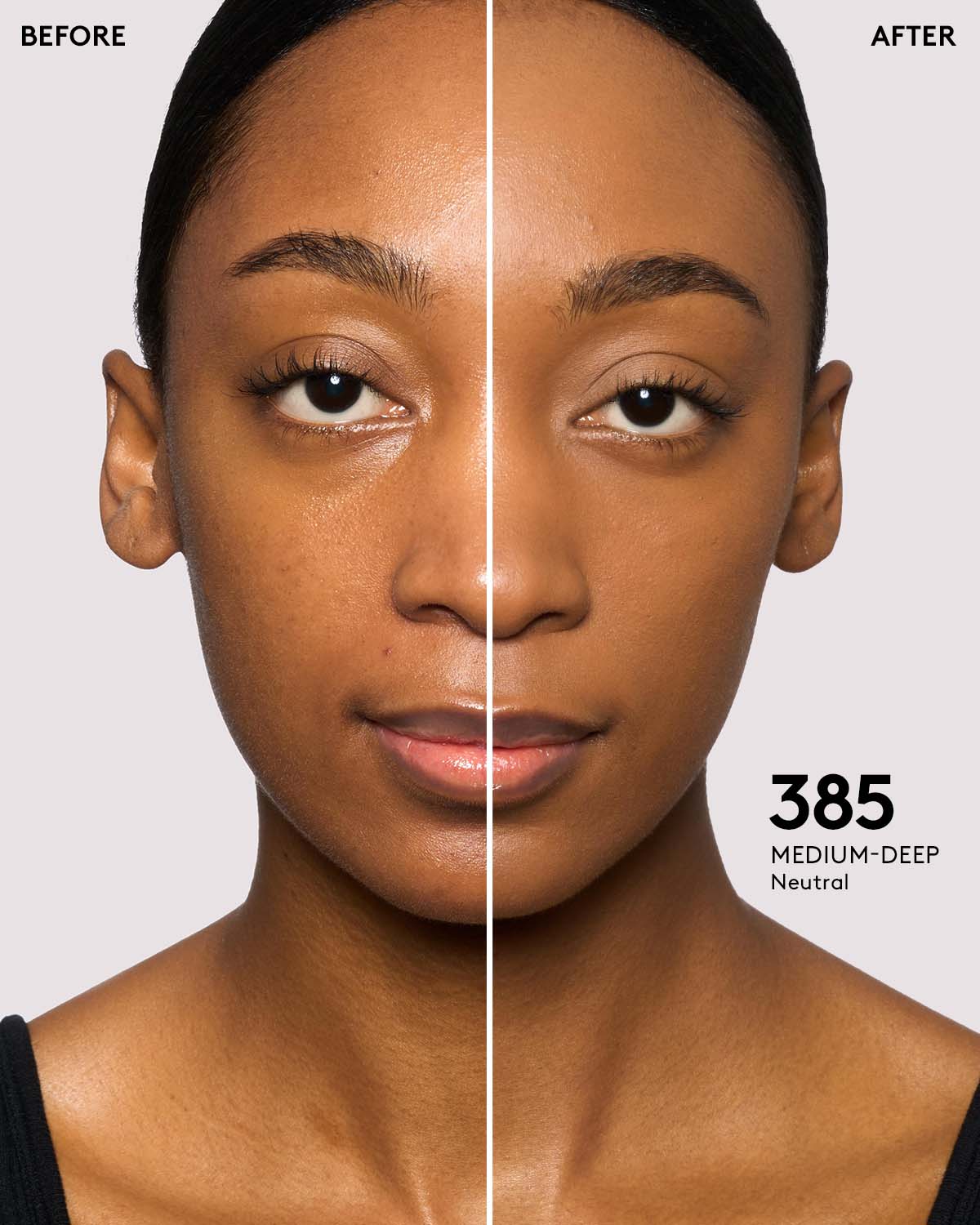 before + after imagery for shade 385 in pro filt'r soft matte longwear foundation