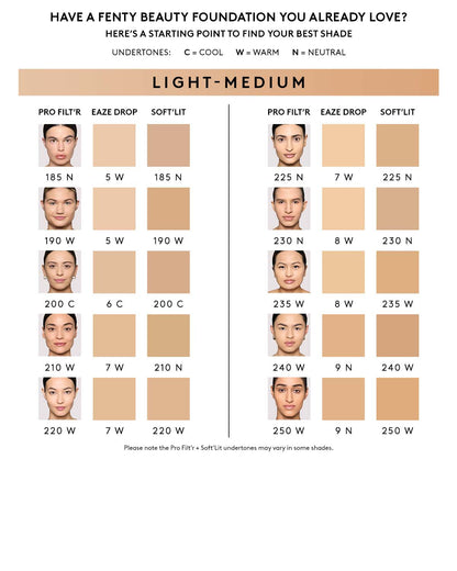 Shade conversion chart for light-medium skin tone.